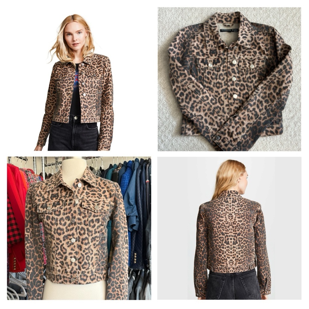 Veronica Beard cropped leopard-print denim jacket